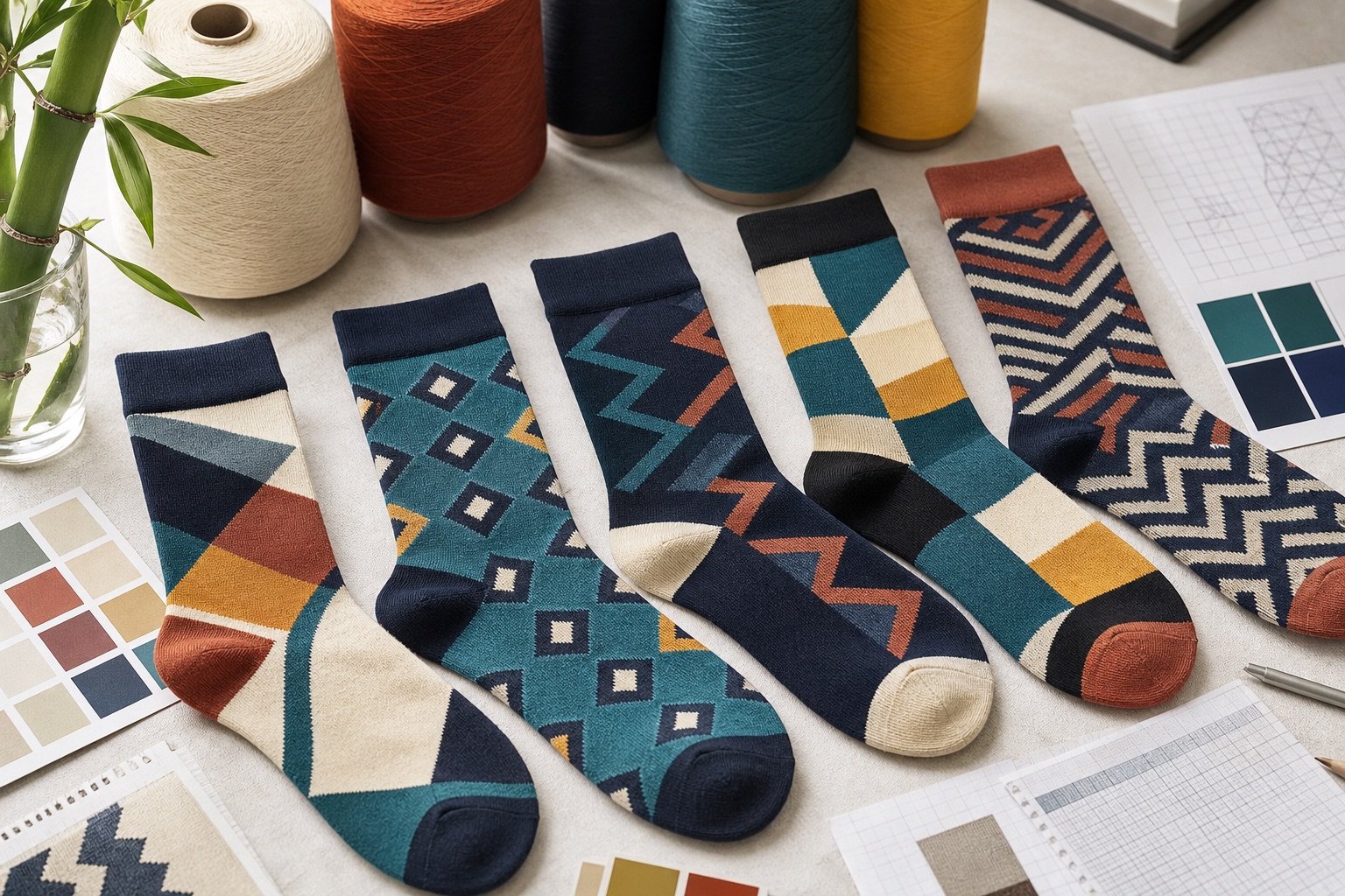 Geometric Bamboo Socks for adult private-label collections
